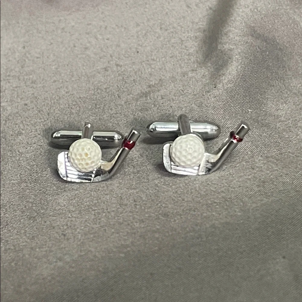 Golf Cuff Links, Geoffrey Beene, Silver Toned, Unique, 70s,